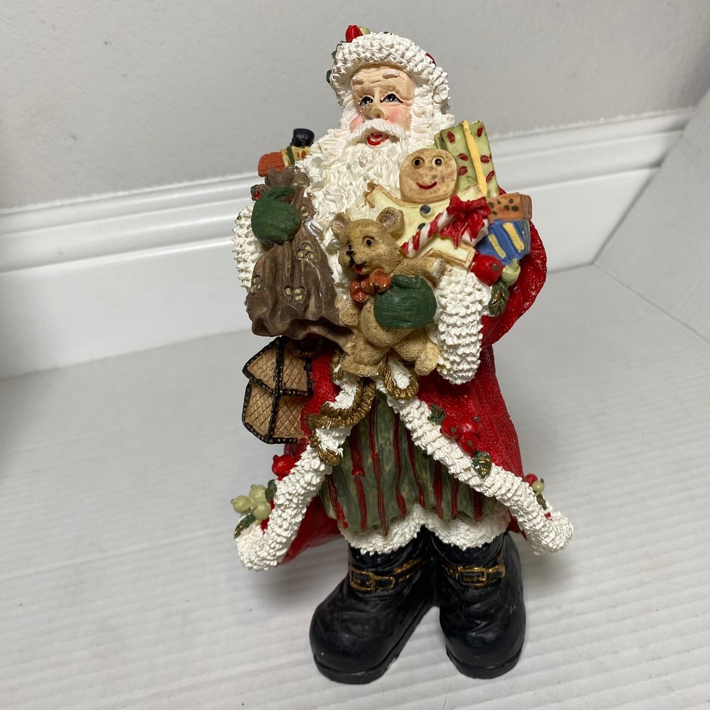 Vintage Santa Claus Figurine Holding Gifts Teddy Bear Gingerbread Man‎ Christmas